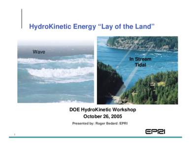 HydroKinetic Energy “Lay of the Land”  Wave In Stream Tidal