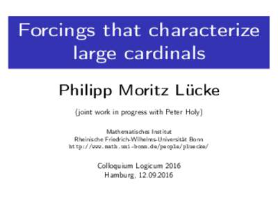 Forcings that characterize large cardinals