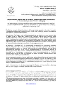 Court of Justice of the European Union PRESS RELEASE NoLuxembourg, 5 June 2018 Press and Information