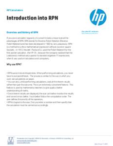 HP Calculators  Introduction into RPN Overview and history of RPN  More about HP calculators: