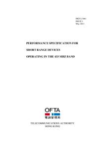 HKTA 1061 ISSUE 1 May 2011 PERFORMANCE SPECIFICATION FOR SHORT RANGE DEVICES