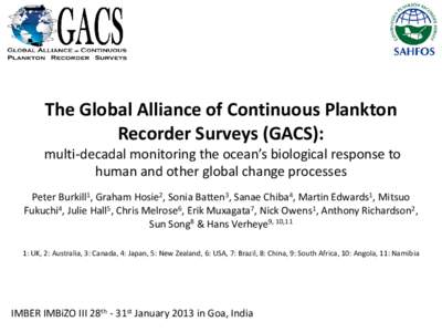 The Global Alliance of Continuous Plankton Recorder Surveys (GACS):  a tool for multi-decadal monitoring the ocean’s response to human and other global change processes