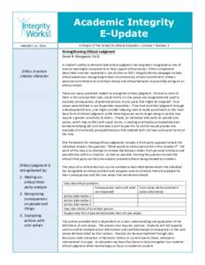 Academic Integrity E-Update JANUARY 14, 2016 A Project of The School for Ethical Education | Volume 7 Number 2