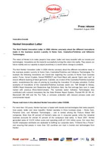 Press release Düsseldorf, August, 2008 Innovative brands  Henkel Innovation Letter
