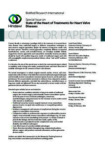 BioMed Research International Special Issue on State of the Heart of Treatments for Heart Valve Diseases  CALL FOR PAPERS