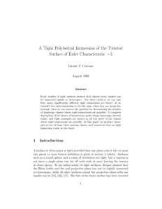 A Tight Polyhedral Immersion of the Twisted Surface of Euler Characteristic −3 Davide P. Cervone AugustAbstract