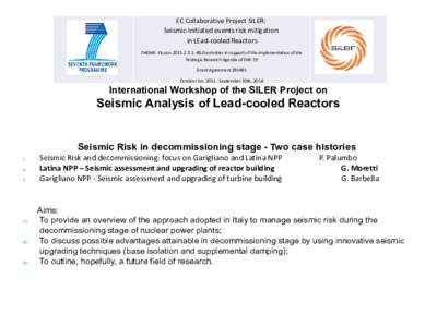 EC Collaborative Project SILER: Seismic-Initiated events risk mitigation in LEad-cooled Reactors THEME: Fission: R&D activities in support of the implementation of the Strategic Research Agenda of SNE-TP Grant