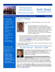 The Institute of Internal Auditors Florida West Coast Chapter Providing dynamic leadership for the global profession of internal auditing  In This Issue