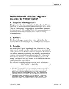 Page 1 of 13  Determination of dissolved oxygen in sea water by Winkler titration 1.