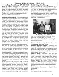 Village of Beulah Newsletter Winter 2015 www.villageofbeulah.orgFrom the Editors: Remember last winter? Over 240” fell;, so far this snowfall is manageable. Many thanks to all th