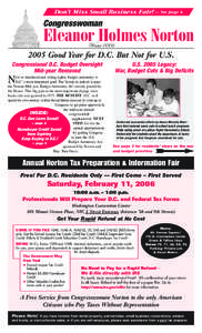 Don’t Miss Small Business Fair! — See page 4.  Congresswoman Eleanor Holmes Norton Winter 2006