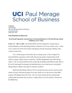 Contacts: Anne Warde The Paul Merage School of BusinessFOR IMMEDIATE RELEASE