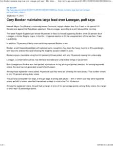 Cory Booker maintains large lead over Lonegan, poll says | The Asbury Park Press NJ | app.com