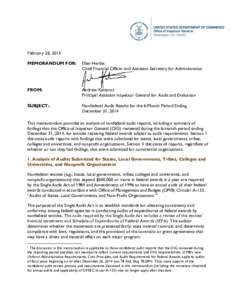 February 26, 2015 MEMORANDUM FOR: Ellen Herbst Chief Financial Officer and Assistant Secretary for Administration