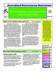 Accredited Veterinarian Newsletter New York State Dept of Agriculture & Markets Volume 2, Issue 1  Division of Animal Industry