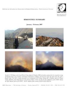 Smithsonian Astrophysical Observatory & Steward Observatory, The University of Arizona  BIMONTHLY SUMMARY January - February[removed]Top left: J.T. Williams at the Great Wall of China during his December 2006 visit (photo 