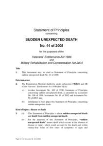 Statement of Principles concerning SUDDEN UNEXPECTED DEATH No. 44 of 2005 for the purposes of the