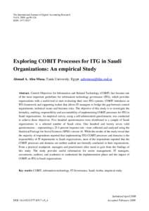 The International Journal of Digital Accounting Research Vol.9, 2009, ppISSN: Exploring COBIT Processes for ITG in Saudi Organizations: An empirical Study