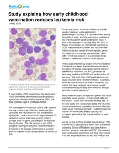 Study explains how early childhood vaccination reduces leukemia risk