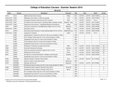 College of Education Courses - Summer SessionJul-16 Call # Course