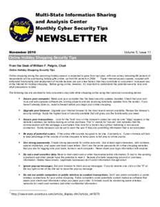 Multi-State Information Sharing and Analysis Center Monthly Cyber Security Tips NEWSLETTER November 2010