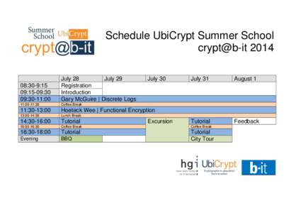 Schedule UbiCrypt Summer School crypt@b-it:30-9:15 09:15-09:30 09:30-11:00