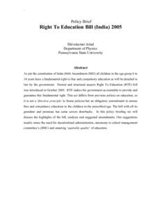 `  Policy Brief Right To Education Bill (India[removed]Shivakumar Jolad
