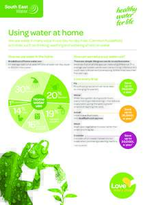 Using water at home We use water in many ways in our day-to-day lives. Common household activities such as drinking, washing and watering all rely on water. How we use water in the home  How can we reduce our water use?