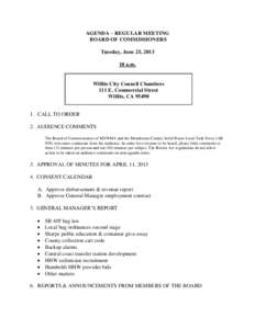 AGENDA – REGULAR MEETING BOARD OF COMMISSIONERS Tuesday, June 25, a.m.  Willits City Council Chambers