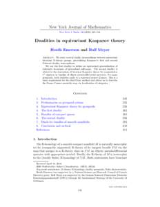 New York Journal of Mathematics New York J. Math–313. Dualities in equivariant Kasparov theory Heath Emerson and Ralf Meyer Abstract. We study several duality isomorphisms between equivariant