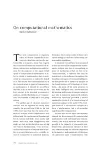 On computational mathematics Marko Huhtanen T  he term computation is regularly