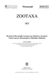 Revision of the metallic Lasioglossum (Dialictus) of eastern North America (Hymenoptera: Halictidae: Halictini)