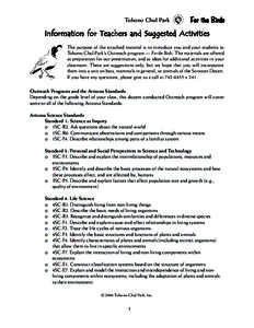 Tohono Chul Park  For the Birds Information for Teachers and Suggested Activities The purpose of the attached material is to introduce you and your students to