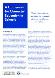 A Framework for Character Education in Schools  INTRODUCTION