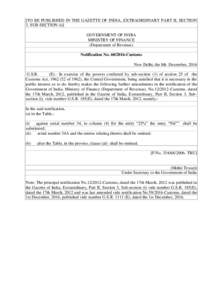 [TO BE PUBLISHED IN THE GAZETTE OF INDIA, EXTRAORDINARY PART II, SECTION 3, SUB-SECTION (i)] GOVERNMENT OF INDIA MINISTRY OF FINANCE (Department of Revenue) Notification NoCustoms