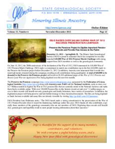 Honoring Illinois Ancestry Volume 33, Number 6 http://www.ilgensoc.org/  Online Edition