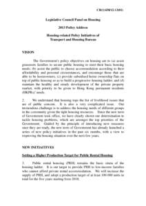 CB[removed])  Legislative Council Panel on Housing 2013 Policy Address Housing-related Policy Initiatives of Transport and Housing Bureau
