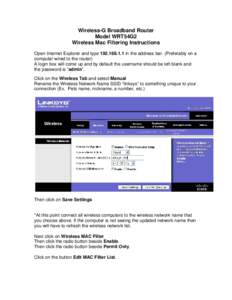 Microsoft Word - Linksys Wireless G Model WRT54G2 MAC filter instructions.docx