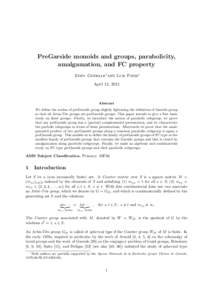 PreGarside monoids and groups, parabolicity, amalgamation, and FC property Eddy Godelle∗and Luis Paris∗ April 12, 2012  Abstract
