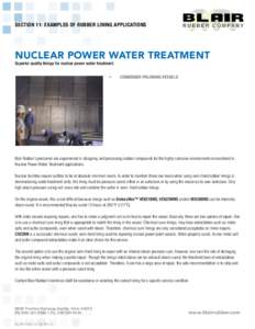 Section 11: Examples of Rubber LIning Applications  Nuclear Power Water Treatment Superior quality linings for nuclear power water treatment. •
