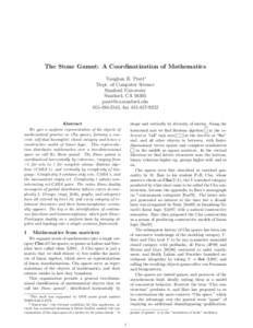 The Stone Gamut: A Coordinatization of Mathematics Vaughan R. Pratt∗ Dept. of Computer Science Stanford University Stanford, CA 94305 