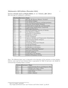 Mathematics 10B Syllabus (December[removed]Lecture schedule based on Hughes-Hallet, et. al. Calculus, fifth edition [See next page for explanatory comments.]