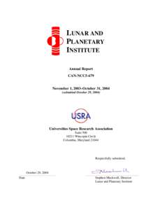 LUNAR AND PLANETARY INSTITUTE Annual Report CAN-NCC5-679