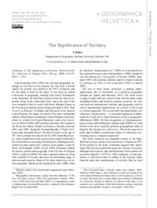 The Significance of Territory S. Elden Department of Geography, Durham University, Durham, UK Correspondence to: S. Elden ([removed])  Gottmann, J.: The Significance of Territory, Charlottesville,