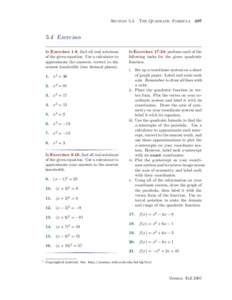 Section 5.4  The Quadratic Formula[removed]Exercises In Exercises 1-8, find all real solutions