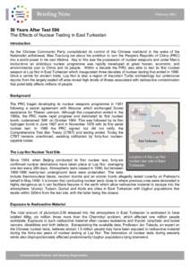 Briefing Note  February[removed]Years After Test 596 The Effects of Nuclear Testing in East Turkestan