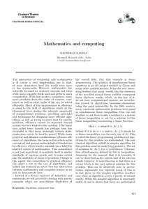 Mathematics and computing RAVINDRAN KANNAN Microsoft Research Labs., India e-mail: [removed]  The interaction of computing and mathematics