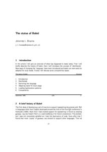 The status of Babel Johannes L. Braams  1 Introduction