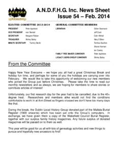 A.N.D.F.H.G. Inc. News Sheet Issue 54 – FebELECTED COMMITTEEGENERAL COMMITTEE MEMBERS