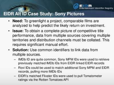 EIDR Alt ID Case Study: Sony Pictures